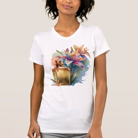 Waterverf Bloemen Parfumfles Wit Vrouwen T-shirt (Voorkant)
