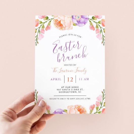 Waterverf Bloemen Pasen Brunch Party Uitnodiging