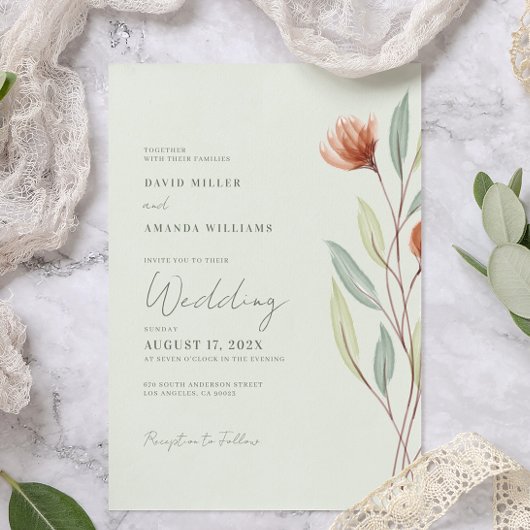 Waterverf Bloemen Pastel Groen Bedankkaart