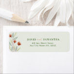Waterverf Bloemen Pastel Groen Etiket<br><div class="desc">Dit aanpasbare bruiloft retour label heeft waterverf rode bloemen en salie groene bladeren op een bleke groene achtergrond,  met ruimte voor gepersonaliseerde tekst.</div>
