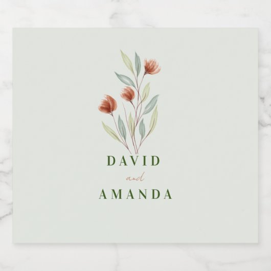 Waterverf Bloemen Pastel Groen Likeurfles Etiket (Enkel label)