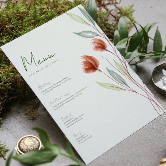 Waterverf Bloemen Pastel Groen Menu Kaart