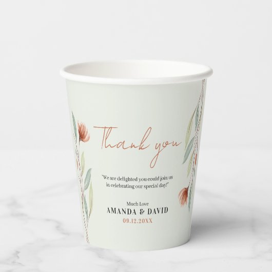 Waterverf Bloemen Pastel Groen Papieren Bekers (Achterkant)