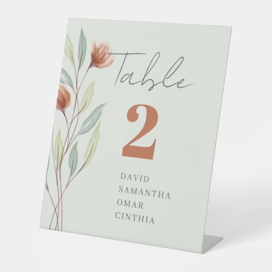 Waterverf Bloemen Pastel Groen Reclamebord Met Voetstuk (Voorkant)