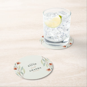 Waterverf Bloemen Pastel Groen Ronde Kartonnen Onderzetter