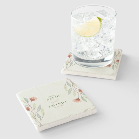 Waterverf Bloemen Pastel Groen Stenen Onderzetter (Zijkant)