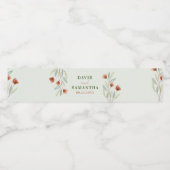 Waterverf Bloemen Pastel Groen Waterfles Etiket (Enkel label)