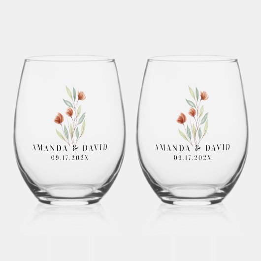 Waterverf Bloemen Pastel Groen Wijnglas Zonder Voet (Voorkant)