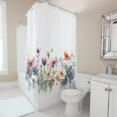 Waterverf Bloemen Pastel Minimaal Botanisch Douchegordijn (In situ)