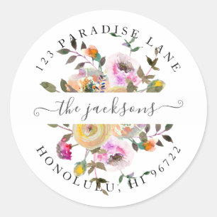 Waterverf Bloemen Pastel Rozen Ronde Sticker