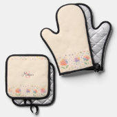 Waterverf Bloemen — Pastelbloesems Ovenwant & Pannenlap Set (Voorkant / Achterkant)