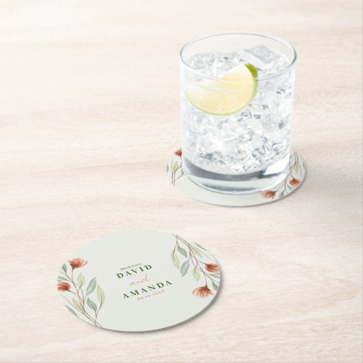 Waterverf Bloemen Pastelgroen Ronde Kartonnen Onderzetter (Insitu)