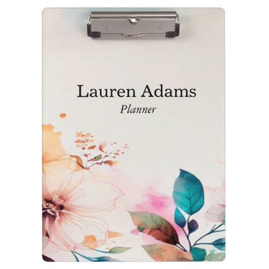Waterverf bloemen pastelkleuren aangepaste naam klembord (Voorkant)