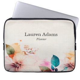 Waterverf bloemen pastelkleuren aangepaste naam laptop sleeve