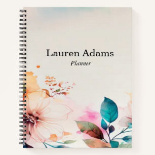 Waterverf bloemen pastelkleuren aangepaste naam notitieboek