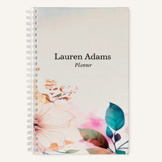 Waterverf bloemen pastelkleuren aangepaste naam notitieboek (Voorkant)