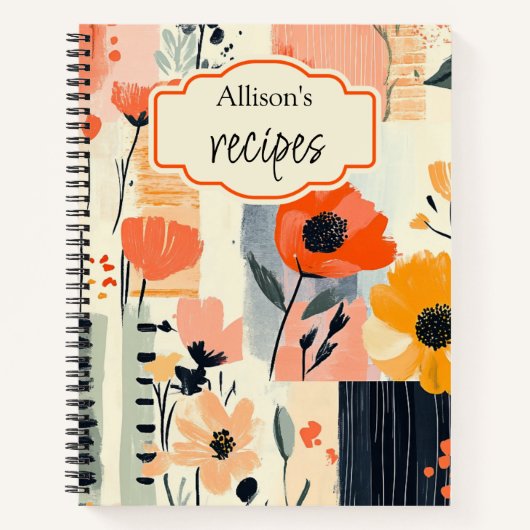 Waterverf Bloemen Patchwork Gepersonaliseerd Recep Notitieboek (Voorkant)