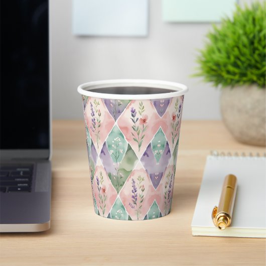 Waterverf Bloemen Patchwork Papieren Bekers (Insitu)