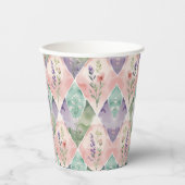 Waterverf Bloemen Patchwork Papieren Bekers (Voorkant)