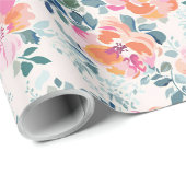 Waterverf Bloemen Patroon Elegante Bloemen Cadeaupapier (Rol Hoek)