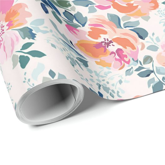 Waterverf Bloemen Patroon Elegante Bloemen Cadeaupapier (Rol Hoek)