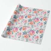 Waterverf Bloemen Patroon Elegante Bloemen Cadeaupapier (Uitgerold)