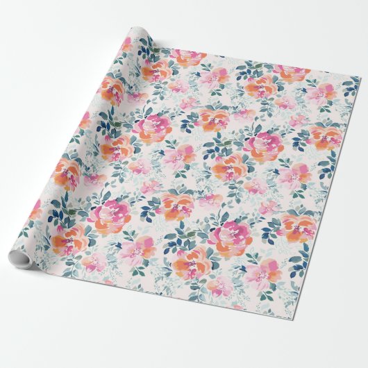 Waterverf Bloemen Patroon Elegante Bloemen Cadeaupapier (Uitgerold)
