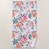 Waterverf Bloemen Patroon Elegante Bloemen Strandlaken (Voorkant)