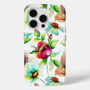 Waterverf Bloemen Patroon Illustratie iPhone 15 Pro Case