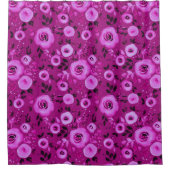 Waterverf Bloemen Patroon in Berry Magenta Douchegordijn (Voorkant)