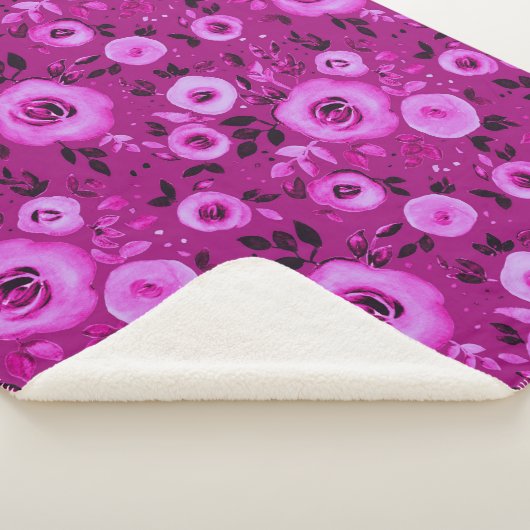Waterverf Bloemen Patroon in Berry Magenta Sherpa Deken (3/4)