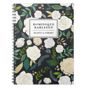 Waterverf Bloemen Patroon in Faux Krijtbord Goud Notitieboek