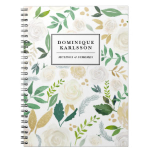 Waterverf Bloemen Patroon met Faux Gold Glitter Notitieboek