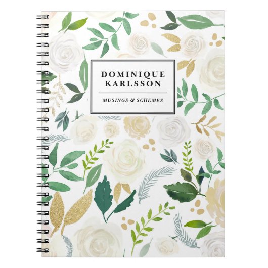 Waterverf Bloemen Patroon met Faux Gold Glitter Notitieboek (Voorkant)