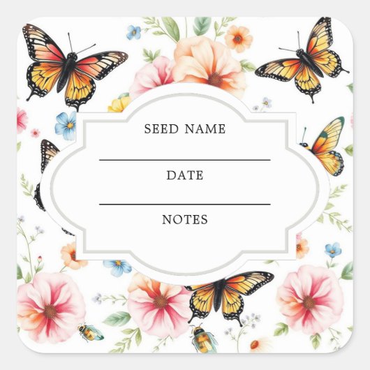 Waterverf bloemen patroon seed saver envelop vierkante sticker (Voorkant)