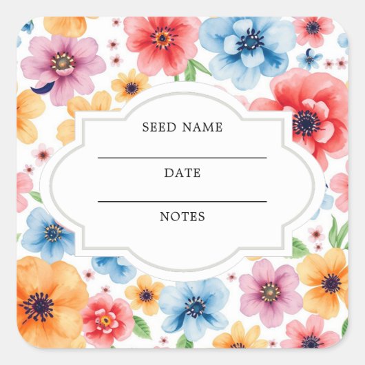 Waterverf bloemen patroon seed saver envelop vierkante sticker (Voorkant)