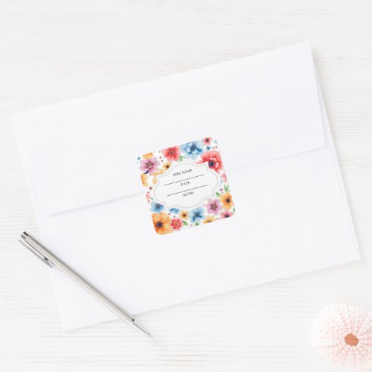 Waterverf bloemen patroon seed saver envelop vierkante sticker (Envelop)
