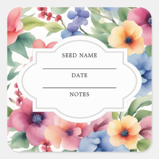 Waterverf bloemen patroon seed saver envelop vierkante sticker (Voorkant)