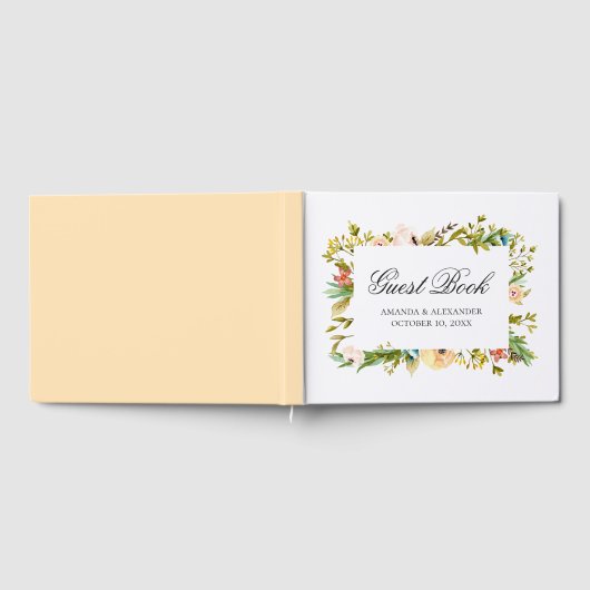 Waterverf bloemen. Peach bruiloft. botanisch Gastenboek (Volledig)