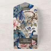 Waterverf Bloemen Peacock Chinoiserie Bruiloft All In One Uitnodiging (Buitenkant)