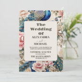 Waterverf Bloemen Peacock Chinoiserie Bruiloft Kaart (Staand voorkant)