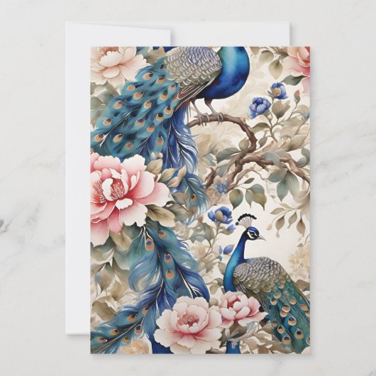 Waterverf Bloemen Peacock Chinoiserie Bruiloft Save The Date (Achterkant)