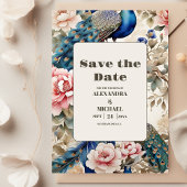 Waterverf Bloemen Peacock Chinoiserie Bruiloft Save The Date