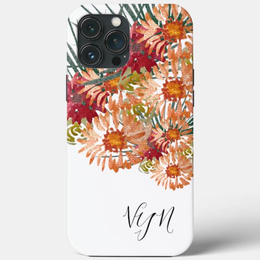 Waterverf Bloemen Perzik Gouden Monogram Case-Mate iPhone Case (Achterkant)