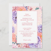 Waterverf Bloemen  Perzik Roze Bruiloft Kaart (Voorkant)
