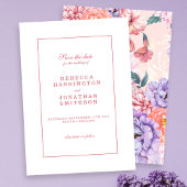 Waterverf Bloemen  Perzik Roze Bruiloft Kaart