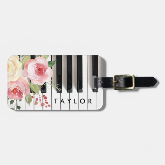 waterverf Bloemen Piano Design Bagagelabel (Voorkant horizontaal)
