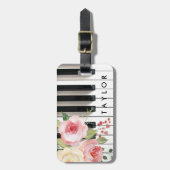 waterverf Bloemen Piano Design Bagagelabel (Voorkant verticaal)