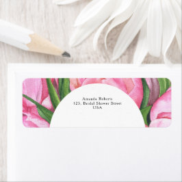 Waterverf bloemen pioen etiket