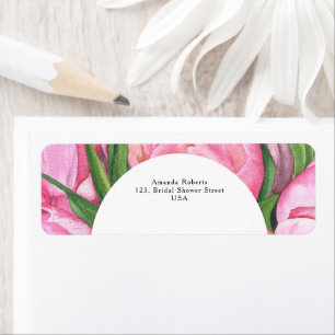 Waterverf bloemen pioen etiket